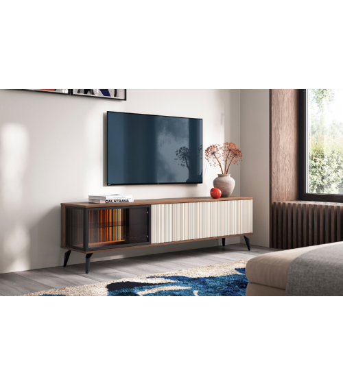 Ensemble meuble TV VICI couleur Cachemire / Noyer Warmia